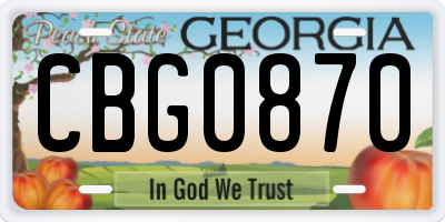 GA license plate CBG0870