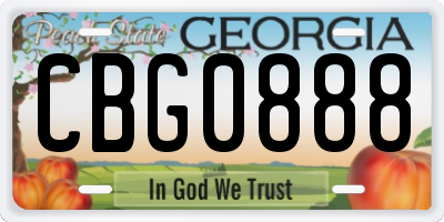 GA license plate CBG0888