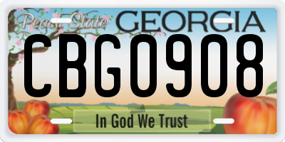 GA license plate CBG0908