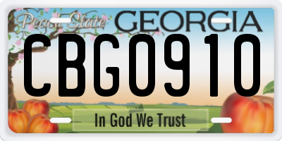 GA license plate CBG0910