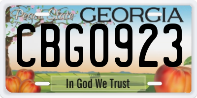 GA license plate CBG0923