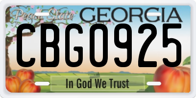 GA license plate CBG0925