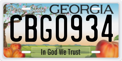GA license plate CBG0934