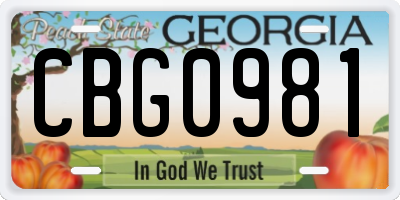 GA license plate CBG0981