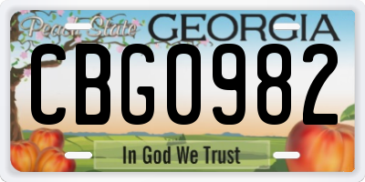 GA license plate CBG0982