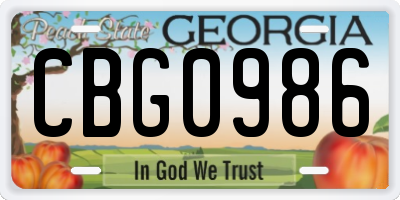 GA license plate CBG0986