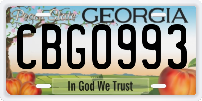 GA license plate CBG0993
