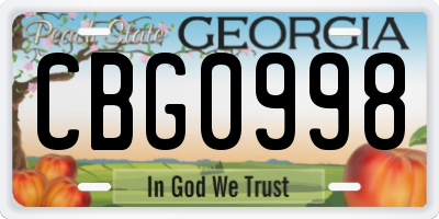 GA license plate CBG0998