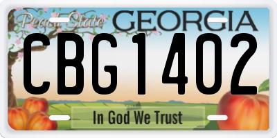 GA license plate CBG1402
