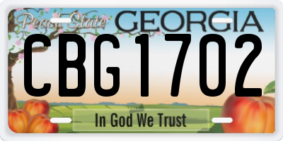GA license plate CBG1702