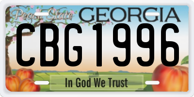 GA license plate CBG1996