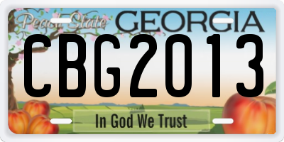 GA license plate CBG2013