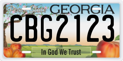 GA license plate CBG2123