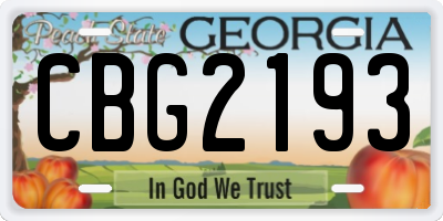 GA license plate CBG2193