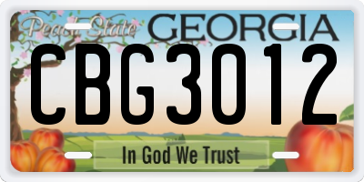GA license plate CBG3012