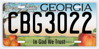 GA license plate CBG3022