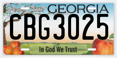 GA license plate CBG3025