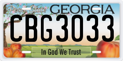 GA license plate CBG3033