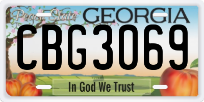 GA license plate CBG3069