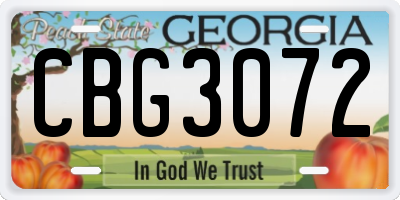 GA license plate CBG3072