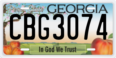 GA license plate CBG3074
