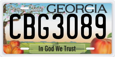GA license plate CBG3089