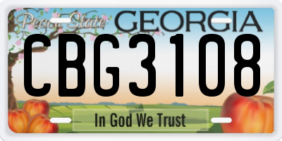 GA license plate CBG3108