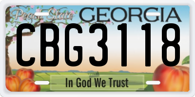GA license plate CBG3118