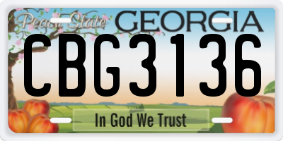 GA license plate CBG3136