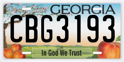 GA license plate CBG3193
