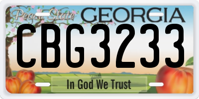 GA license plate CBG3233