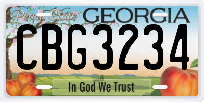 GA license plate CBG3234