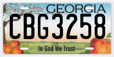 GA license plate CBG3258