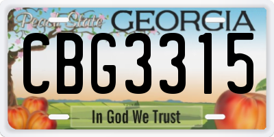 GA license plate CBG3315