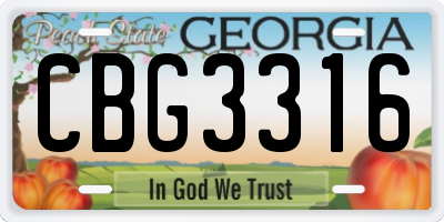 GA license plate CBG3316