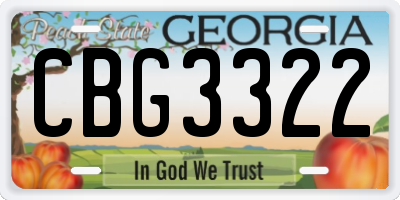 GA license plate CBG3322