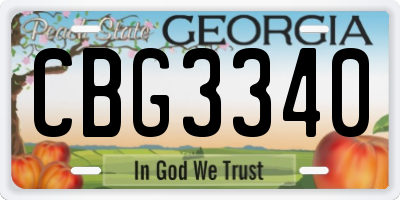 GA license plate CBG3340