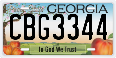 GA license plate CBG3344