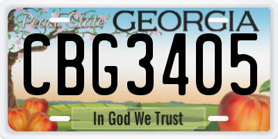 GA license plate CBG3405