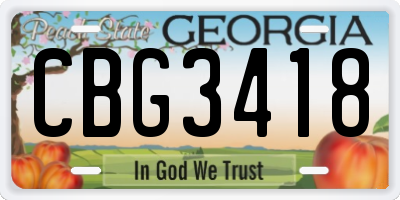GA license plate CBG3418