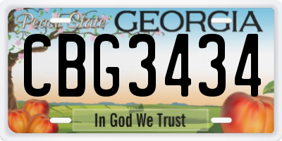 GA license plate CBG3434