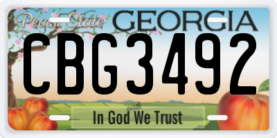 GA license plate CBG3492