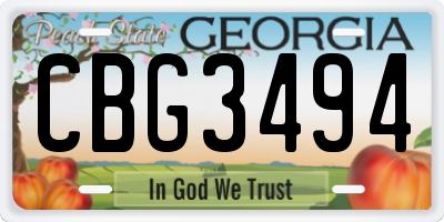 GA license plate CBG3494
