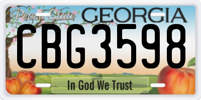 GA license plate CBG3598