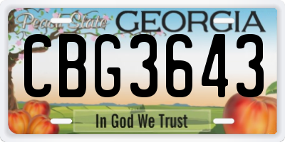 GA license plate CBG3643