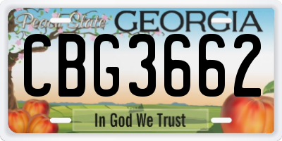 GA license plate CBG3662
