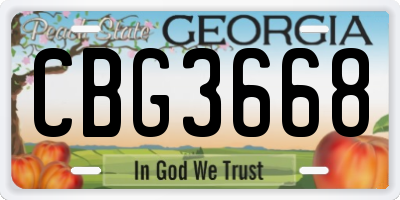 GA license plate CBG3668