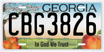 GA license plate CBG3826