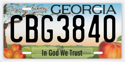 GA license plate CBG3840