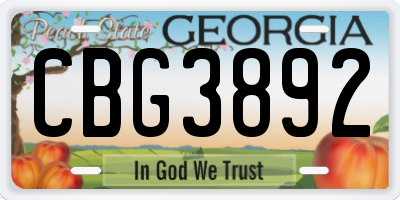 GA license plate CBG3892